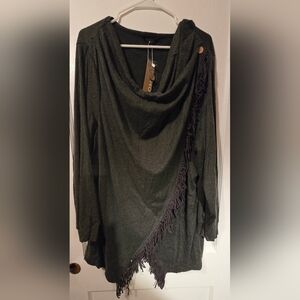 BloomChic Dark Gray Fringe Poncho Sweater